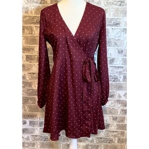 Loft petites wrap dress. Size OP. Maroon with white stars. Pretty.